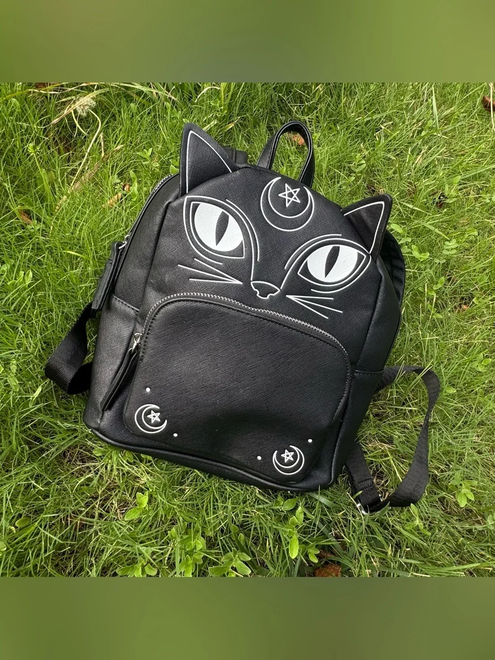 Black Kitty Cat Ears Witchy Goth Alternative Halloween Black Mini Backpack